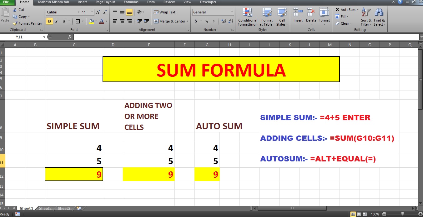 How to write a formula for subtraction in excel